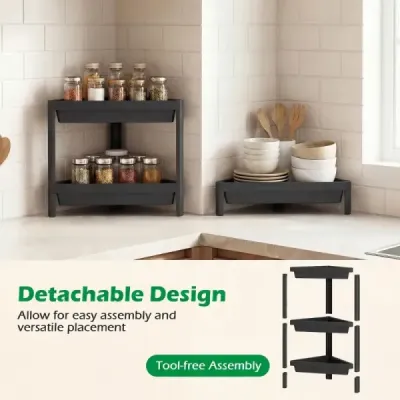 2 set rack colț cu design detașabil și găuri de scurgere Rack baie independent negru