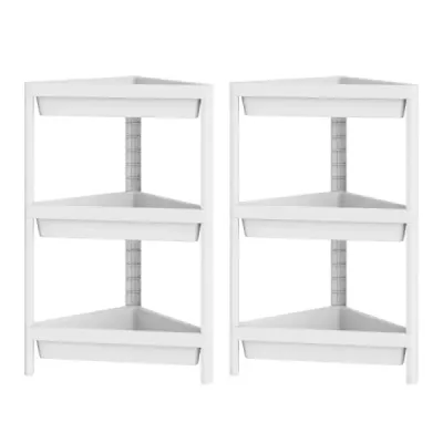 2 set rack colț cu design detașabil și găuri de scurgere Rack baie liber deschis alb