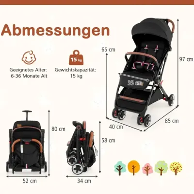 Cărucior pliabil cu backrest reglabil & footrest & top pliabil