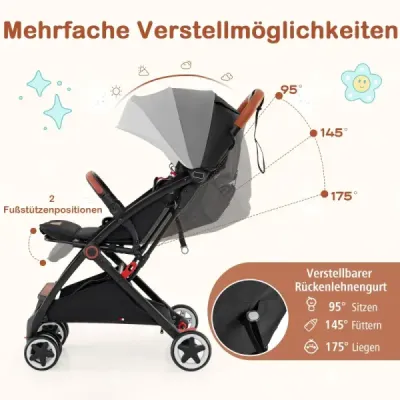 Cărucior pliabil cu backrest reglabil & footrest & top pliabil