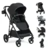 3 în 1 Cărucior pliabil cu scaun reversibil și funcție de călătorie buggy combinație cărucior negru