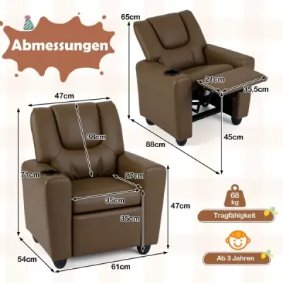 Scaun pentru copii cu funcție de relaxare și backrest reglabil & picioare canapea pentru copii Brown