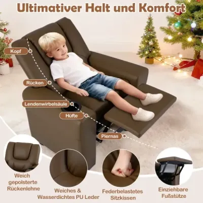 Scaun pentru copii cu funcție de relaxare și backrest reglabil & picioare canapea pentru copii Brown