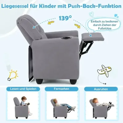 Scaun pentru copii cu funcție de relaxare și backrest reglabil și canapea pentru copii gri