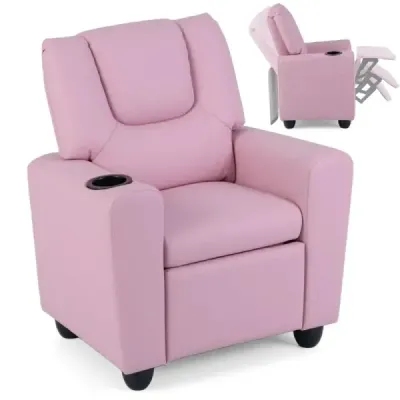 Scaun pentru copii cu funcție de relaxare și backrest reglabil & picioare canapea pentru copii roz