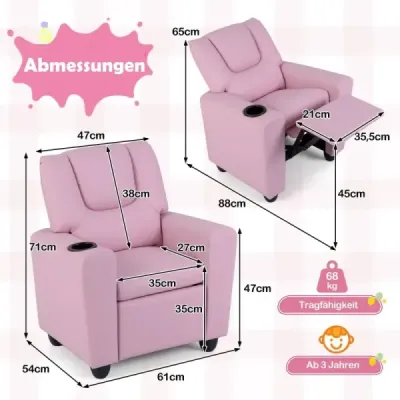Scaun pentru copii cu funcție de relaxare și backrest reglabil & picioare canapea pentru copii roz