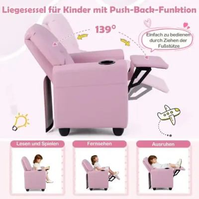 Scaun pentru copii cu funcție de relaxare și backrest reglabil & picioare canapea pentru copii roz