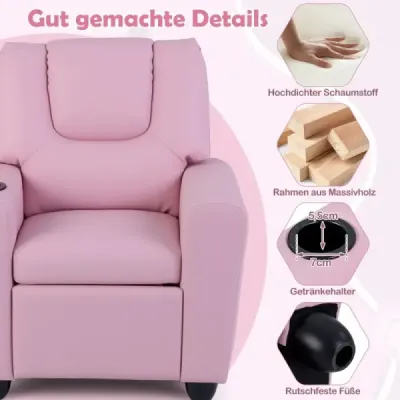 Scaun pentru copii cu funcție de relaxare și backrest reglabil & picioare canapea pentru copii roz