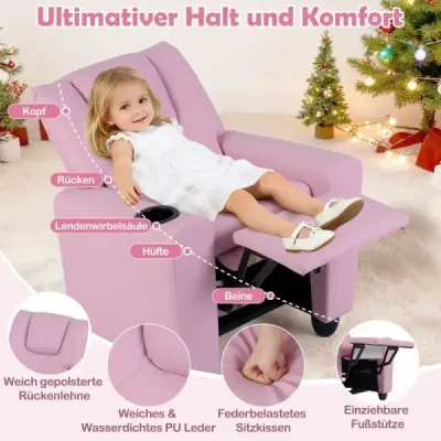Scaun pentru copii cu funcție de relaxare și backrest reglabil & picioare canapea pentru copii roz