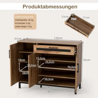 120 cm Bufet dulap sideboard garderoba lemn mare fermă depozit dulap natura