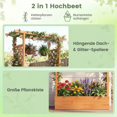 Top gradina cu Grid Freestanding Planter Cutie de lemn de molid cu agățat acoperiș portocaliu