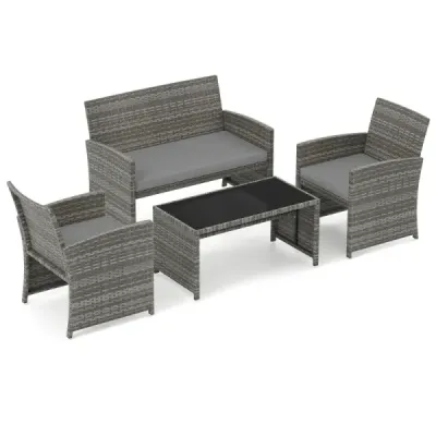 Set mobilier de gradina cu 4 piese Rattanstuhl Loveseat & table Set Gri