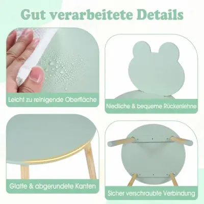 masa pentru copii cu 2 scaune birou pentru copii si scaun in forma de broasca cu picioare din lemn