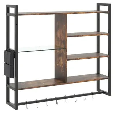 rafturi de perete plutitoare cu 6 etaje cu 8 S-hooks & buzunar lateral 107 x 24 x 96 cm (fără lumină)