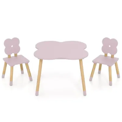 Set masa pentru copii in forma de flori masa din lemn pentru copii Roz