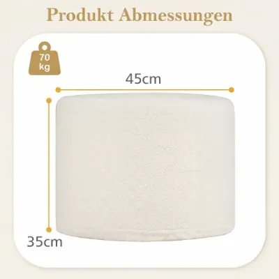 Scaun rotund pouf 45 x 35 cm moale otoman cu umplutura de spumă & Loop-Garn-Stoff Bej