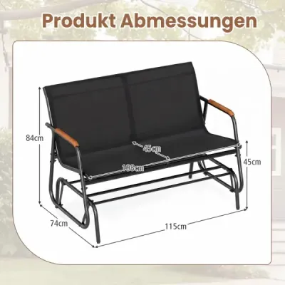 Banc de balansare pentru 2 persoane Banc de terasa cu bratara de lemn curbat Negru