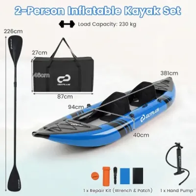 Set gonflabil de Kayak cu Aluminum Cudder și EVA cu scaun gonflabil Canoe Blue