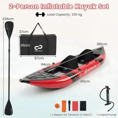 Set gonflabil de Kayak cu Aluminum Cudder și Eva cu scaun gonflabil Canoe roșu