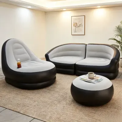 Canapeaua gonflabilă single + canapea dublă Set gonflabil fotoliu gonflabil Couch Grey