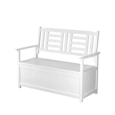 185 L Banc de gradina Banc de depozitare din lemn masiv cu backrest & armrests 2 persoane hol de intrare cutie de punte alb