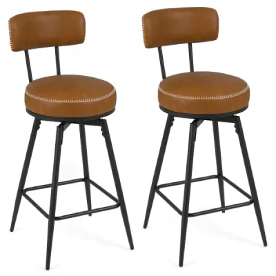 Set scaun bar turnable cu 2 piese scaune moderne de inaltime bar cu spate căptușit maro