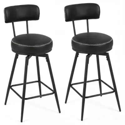 Set scaun bar turnable cu 2 piese scaune moderne de inaltime bar cu spate negru căptușit