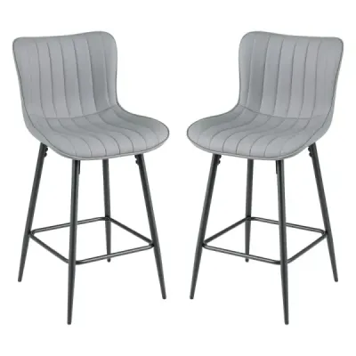 Bar Stool 2 setați scaun de bucătărie ridicat cu scaun ergonomic spate căptușit gri