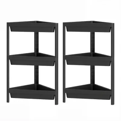2 set rack colț cu design detașabil și găuri de scurgere Rack baie independent negru