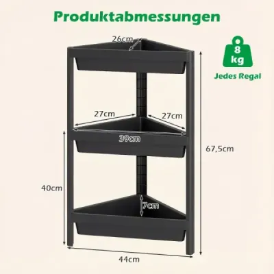 2 set rack colț cu design detașabil și găuri de scurgere Rack baie independent negru