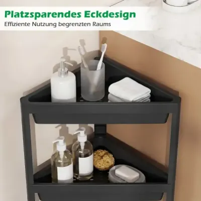 2 set rack colț cu design detașabil și găuri de scurgere Rack baie independent negru