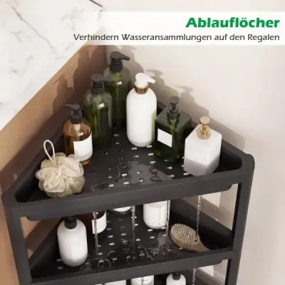 2 set rack colț cu design detașabil și găuri de scurgere Rack baie independent negru