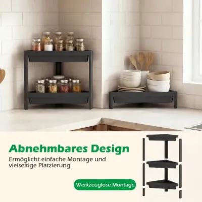 2 set rack colț cu design detașabil și găuri de scurgere Rack baie independent negru