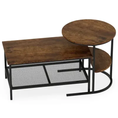 Masa de cafea combinata 2 bucati set de masuta de cafea cu placa de marmura artificiala Brown