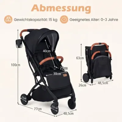 Cărucior pliabil cu protecție pentru ploaie & backrest reglabil & pliabil de călătorie de top buggy negru