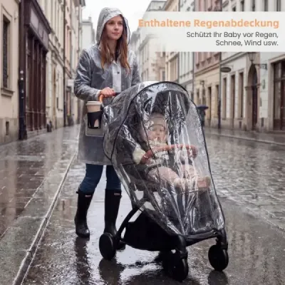 Cărucior pliabil cu protecție pentru ploaie & backrest reglabil & pliabil de călătorie de top buggy negru