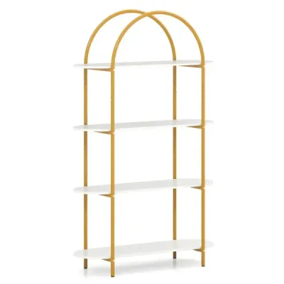 4 etaj raft curbat cu cadru metalic & placa de lemn Rack stand deschis Gold