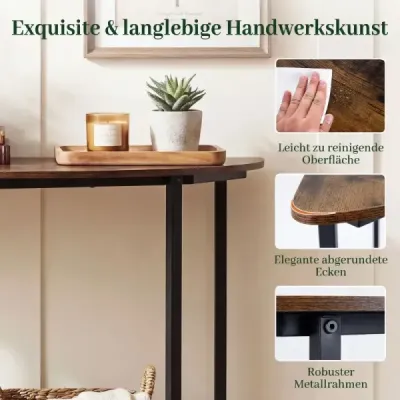 Semi-runder masă industrială cu 2 rafturi deschise Schamler consola masă Rustic Brown