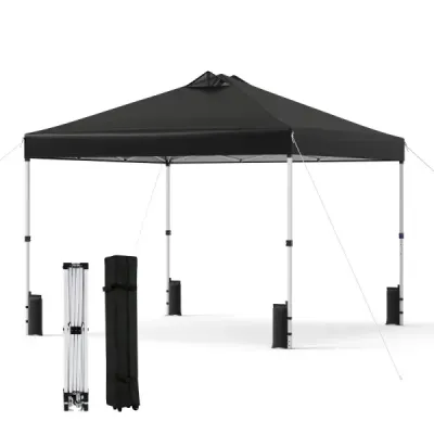 3 x 3 m Pop-Up Pavillon mit 4 Sandsäcken & Heringen & Seilen Faltpavillon Gartenpavillon Schwarz