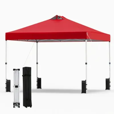 3 x 3 m Pop-Up Pavillon mit 4 Sandsäcken & Heringen & Seilen Faltpavillon Gartenpavillon Rot