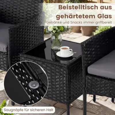 Set 3 piese Rattan Balcon mobilier cu 2 scaune & Gradina masa gri