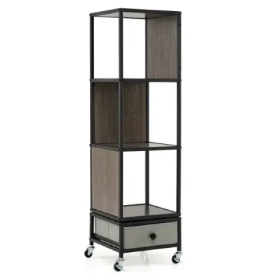 4 stick stand raft pe role Bookcase cu placa de lemn & sertar tesatura Carte cos gri