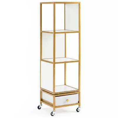 4 stick stand raft pe role Bookcase cu placa de lemn & sertar tesatura Carte cos alb
