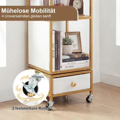 4 stick stand raft pe role Bookcase cu placa de lemn & sertar tesatura Carte cos alb