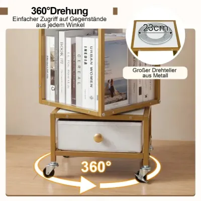 4 stick stand raft pe role Bookcase cu placa de lemn & sertar tesatura Carte cos alb