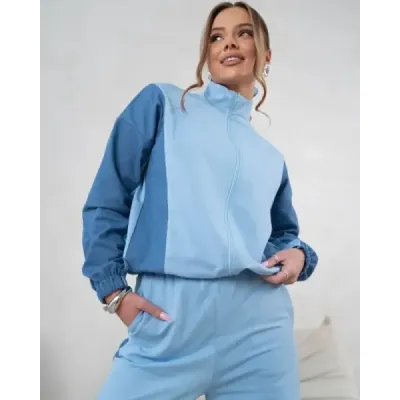 Rochie set zip hanorac + pantaloni largi picior albastru (821151)
