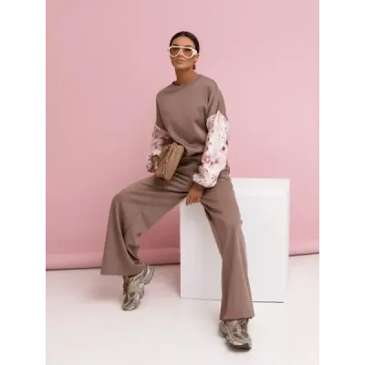 Set osual cu mâneci bufiasty și picior cappuccino larg (557)