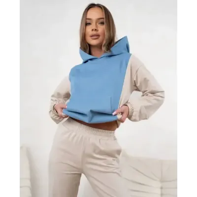 Set de trening albastru-bej pentru femei cu două culori (554)