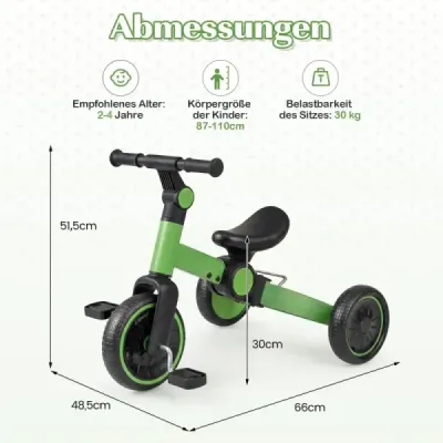 5-in-1 biciclete pentru copii biciclete de echilibru pentru copii cu pedale reglabile ghidon verde