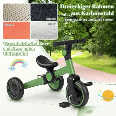 5-in-1 biciclete pentru copii biciclete de echilibru pentru copii cu pedale reglabile ghidon verde